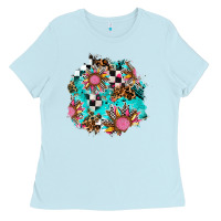 Baby Blue race sunflower patches Ladies Tee - AdoDesignShop