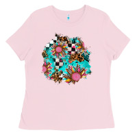 Bubblegum Pink race sunflower patches Ladies Tee - AdoDesignShop