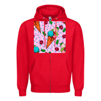Red ice cream seamless pattern Zipper Hoodie - BundleAndBundleShop
