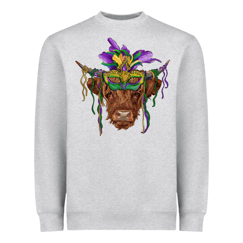 Mardi Gras Mask Highland Cow Heavyweight Sweatshirt by RanaPortraitStore | Teevron