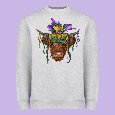 Mardi Gras Mask Highland Cow Heavyweight Sweatshirt Designed By Ranaportraitstore
