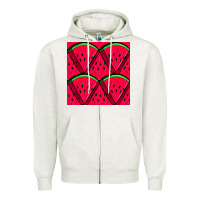 Oatmeal Heather Watermelon Slices Seamless Pattern Zipper Hoodie - BundleAndBundleShop