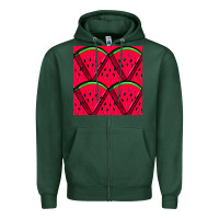 Sports Green Watermelon Slices Seamless Pattern Zipper Hoodie - BundleAndBundleShop