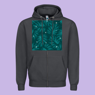 Tropical  Leaves Seamless Pattern Zipper Hoodie Designed By Bundleandbundleshop