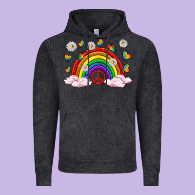 Vintage Hoodie pride rainbow with daisy and butterfly
