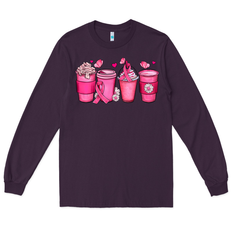 Breast Cancer Coffee Cups Long Sleeve Tee by JahusDesignShop | Teevron