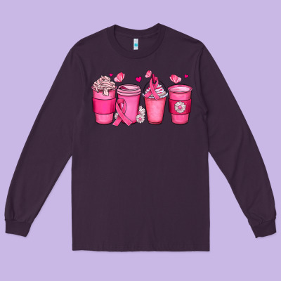 Breast Cancer Coffee Cups Long Sleeve Tee Designed By Jahusdesignshop