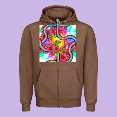 Tie Dye Floral Seamless Pattern Zipper Hoodie Designed By Bundleandbundleshop