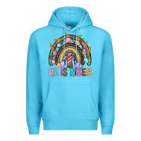 Ocean Blue He Is Risen Rainbow Premium Hoodie - BundleAndBundleShop