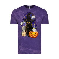 Cloud Purple Halloween Cat and Pumpkin Vintage Tee - texasbilliewilder