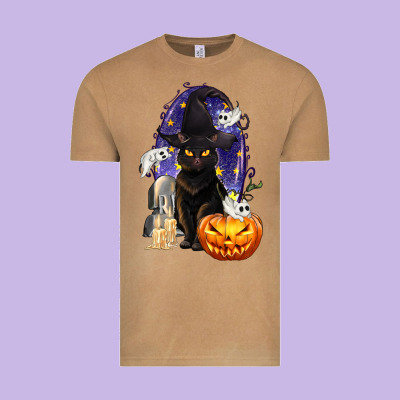 Halloween Cat And Pumpkin Vintage Tee Designed By Texasbilliewilder