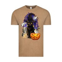 Vintage Coffee Halloween Cat and Pumpkin Vintage Tee - texasbilliewilder