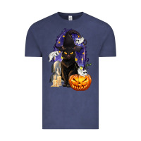 Vintage Denim Halloween Cat and Pumpkin Vintage Tee - texasbilliewilder
