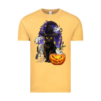 Vintage Mustard Halloween Cat and Pumpkin Vintage Tee - texasbilliewilder