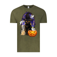 Vintage Olive Halloween Cat and Pumpkin Vintage Tee - texasbilliewilder