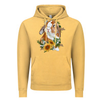 Vintage Mustard Bunny With Sunflowers Vintage Hoodie - RanaPortraitStore