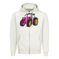 Oatmeal Heather western farm tractor pink Zipper Hoodie - Artiststas