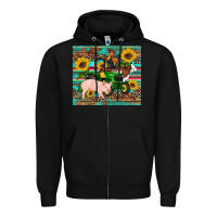 Black western farm tractor pig rooster cow sunflowers Zipper Hoodie - Artiststas