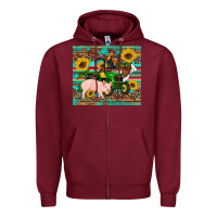 Burgundy western farm tractor pig rooster cow sunflowers Zipper Hoodie - Artiststas
