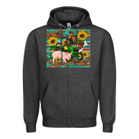 Charcoal Heather western farm tractor pig rooster cow sunflowers Zipper Hoodie - Artiststas