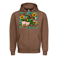 Chestnut western farm tractor pig rooster cow sunflowers Zipper Hoodie - Artiststas