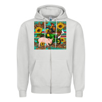 Dove Grey western farm tractor pig rooster cow sunflowers Zipper Hoodie - Artiststas