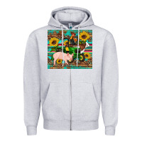 Heather Grey western farm tractor pig rooster cow sunflowers Zipper Hoodie - Artiststas