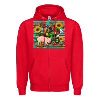 Red western farm tractor pig rooster cow sunflowers Zipper Hoodie - Artiststas
