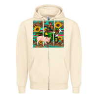 Sandshell western farm tractor pig rooster cow sunflowers Zipper Hoodie - Artiststas