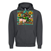 Smoke western farm tractor pig rooster cow sunflowers Zipper Hoodie - Artiststas