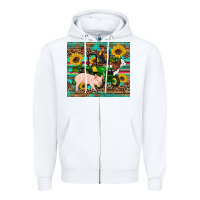 White western farm tractor pig rooster cow sunflowers Zipper Hoodie - Artiststas