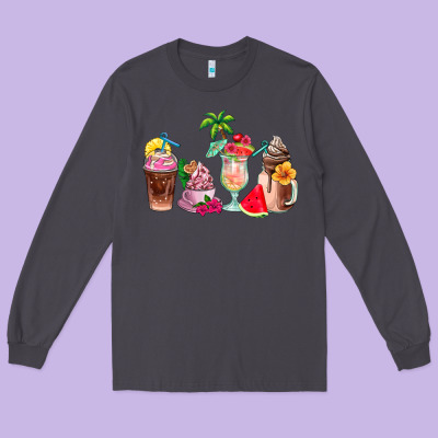 Summer Coffee Cups Long Sleeve Tee Designed By Adodesignshop