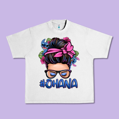 Ohana Stitch Messy Bun Urban Heavy Tee Designed By Zillion Design Studio
