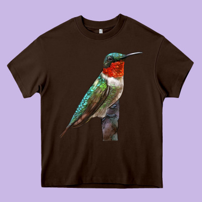 Ruby Throated Hummingbird Bird Heavy Core Tee Designed By Lillyallendesigns