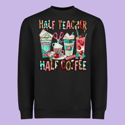 Half Teacher Half Coffee Heavyweight Sweatshirt Designed By Texasbilliewilder