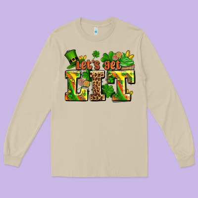 St Patricks Lets Get Lit Long Sleeve Tee Designed By Adodesignshop