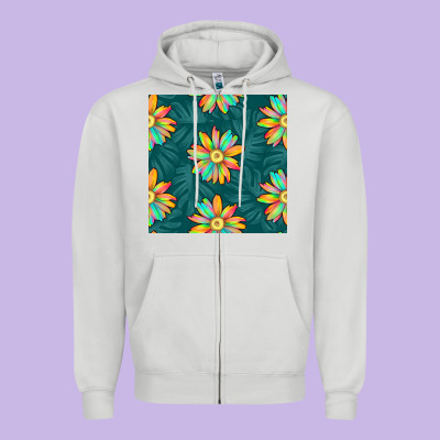 Colorful Tropical Flowers Seamless Pattern Zipper Hoodie Designed By Bundleandbundleshop