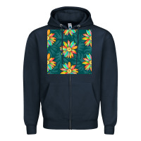 Navy colorful tropical flowers seamless pattern Zipper Hoodie - BundleAndBundleShop