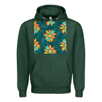 Sports Green colorful tropical flowers seamless pattern Zipper Hoodie - BundleAndBundleShop