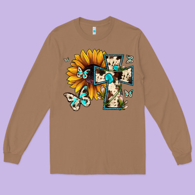 Cross With Sunflower Long Sleeve Tee Designed By Jahusdesignshop