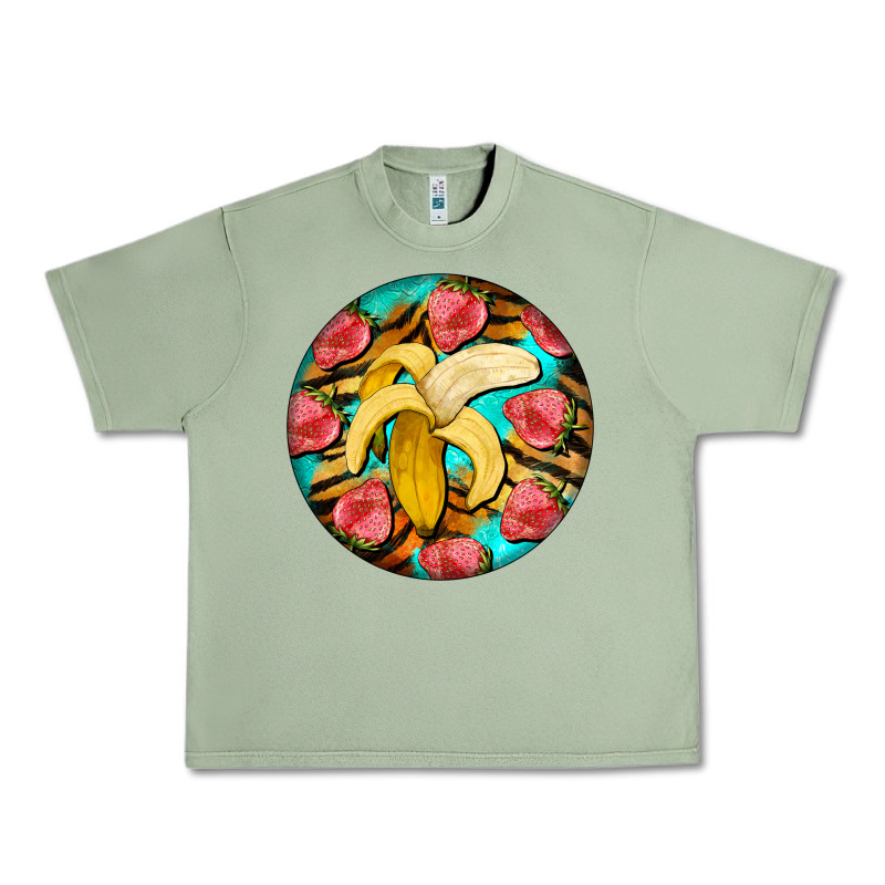 Banana And Strawberries With Tiger Pattern Urban Heavy Tee by BarkalooDesign | Teevron