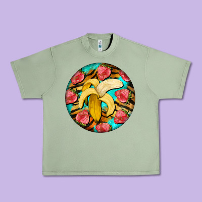 Banana And Strawberries With Tiger Pattern Urban Heavy Tee Designed By Barkaloodesign