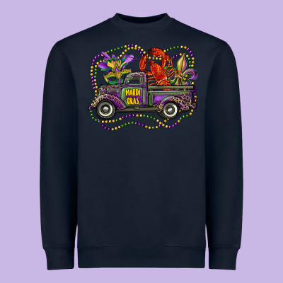 Mardi Gras Truck With Mask Fleur De Lis And Crawfish Heavyweight Sweatshirt Designed By Ranaportraitstore