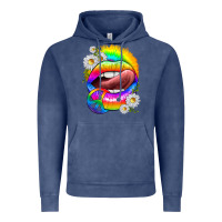 Vintage Denim rainbow lips with daisies Vintage Hoodie - texasbilliewilder