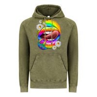 Vintage Olive rainbow lips with daisies Vintage Hoodie - texasbilliewilder