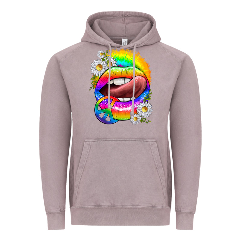 Rainbow Lips With Daisies Vintage Hoodie by texasbilliewilder | Teevron