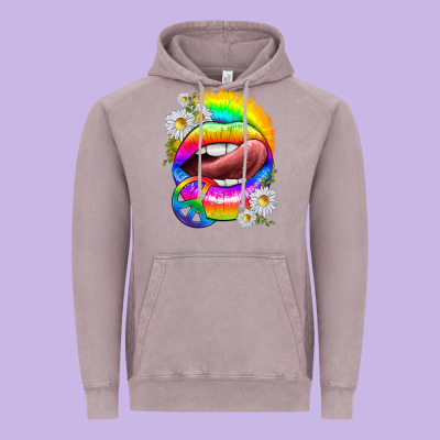 Vintage Hoodie rainbow lips with daisies