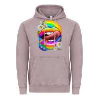 Vintage Zinc rainbow lips with daisies Vintage Hoodie - texasbilliewilder