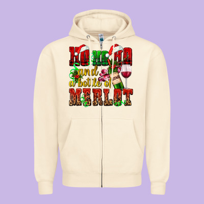Ho Ho Ho And A Bottle Of Merlot Zipper Hoodie Designed By Adodesignshop