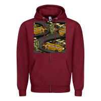 Burgundy cactus camouflage school bus seamless pattern Zipper Hoodie - BundleAndBundleShop